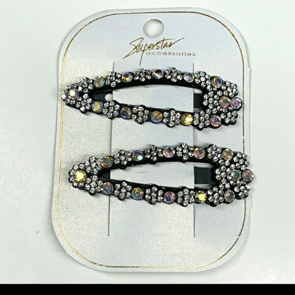 Iridescent rhinestone hair clips 2 per package NWT stocking stuffer - Picture 2 of 3